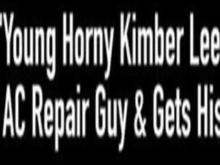 Young oversexed Kimber Lee Blows AC Repair juvenile & Gets His Jizz&excl;